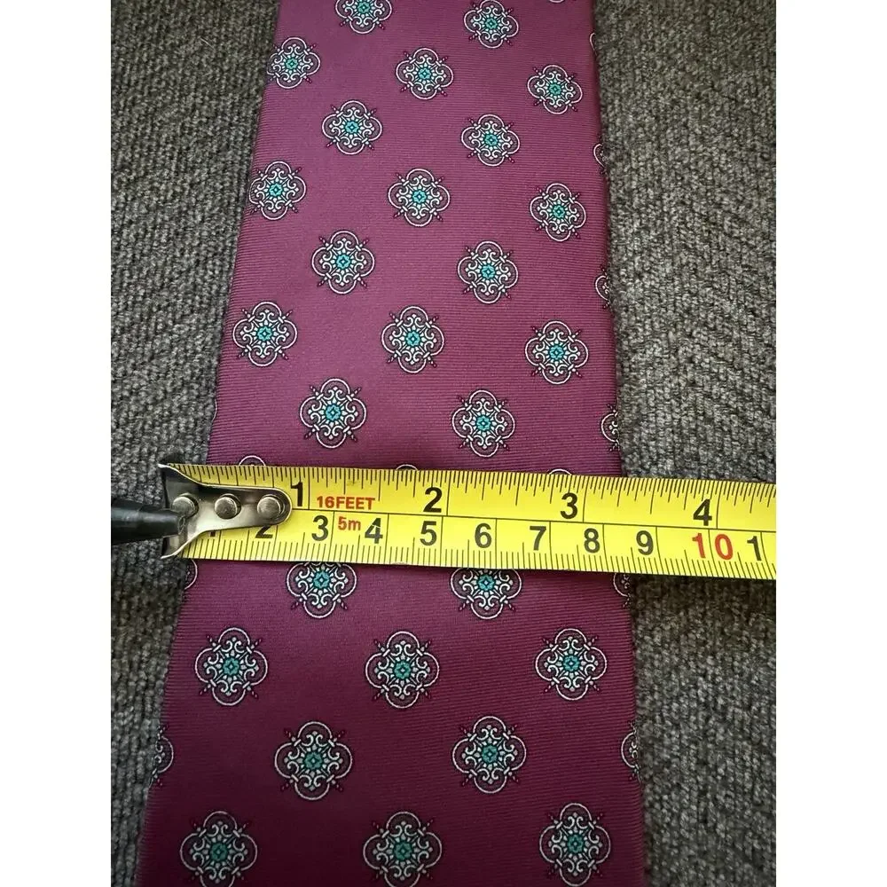 Christian Dior Red Geo Silk Necktie Vintage Made in USA Fabric Woven in Italy